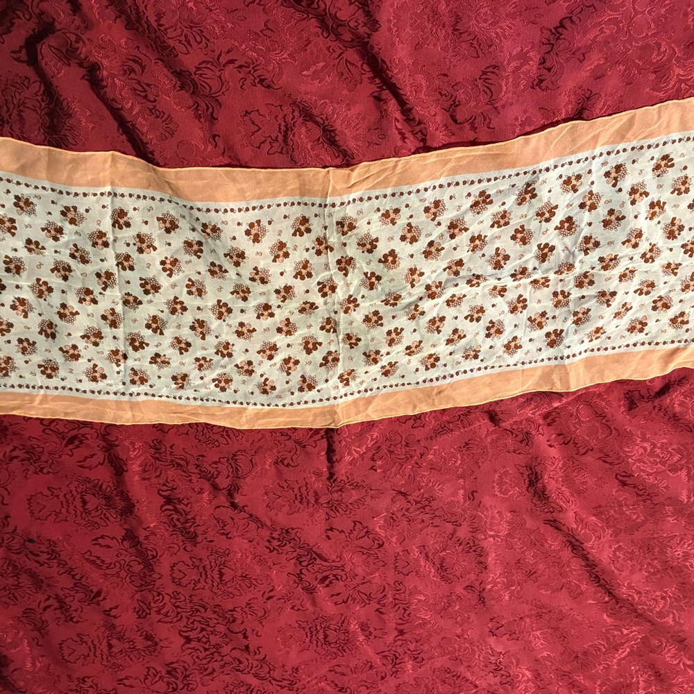 Floral Patterned Scarf with Orange Border